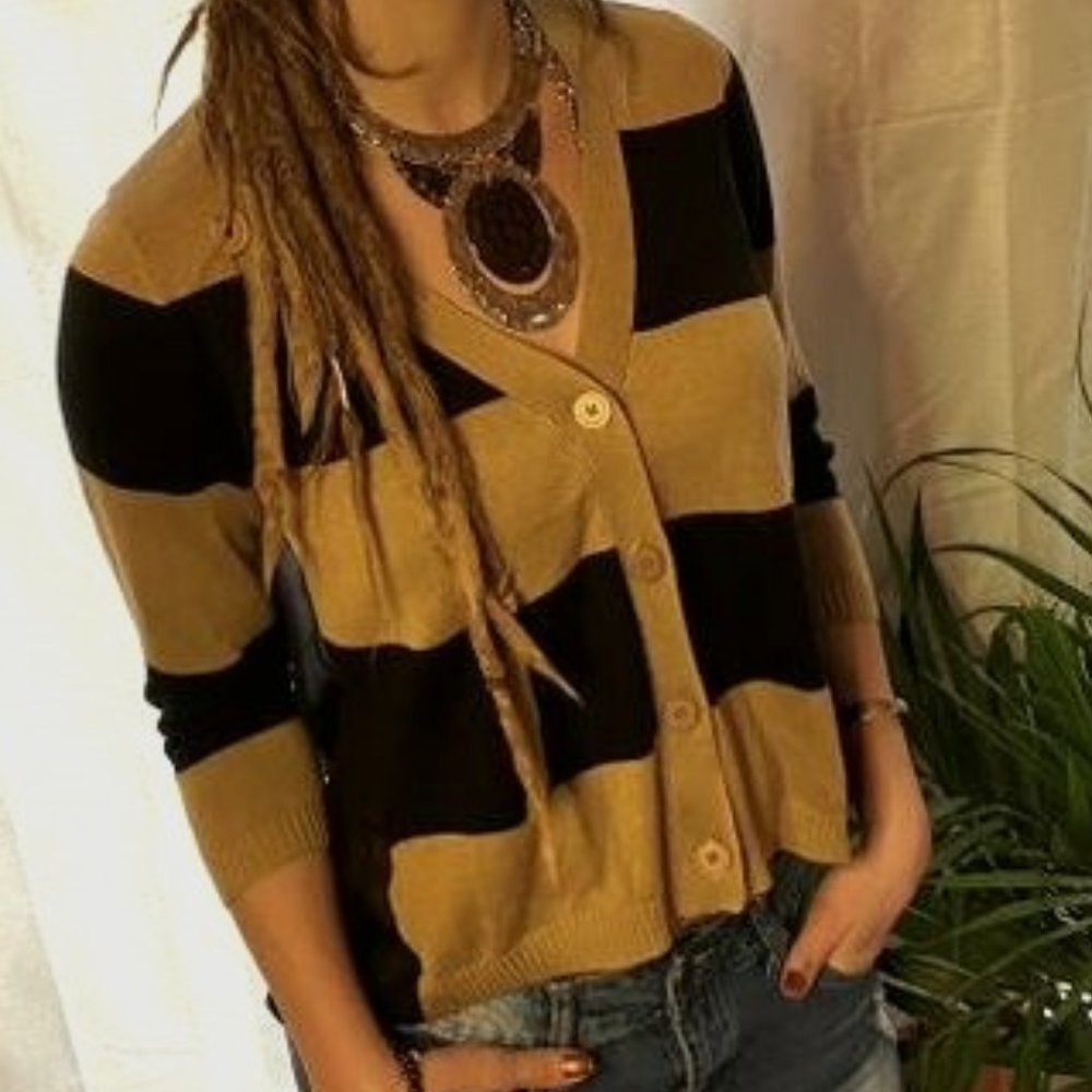 Allison Brittney sheer back striped black and tan